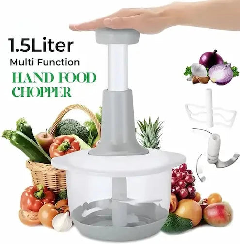 1.5L Manual Food Chopper with Steel Blades &  Vegetable Fruit Cutter