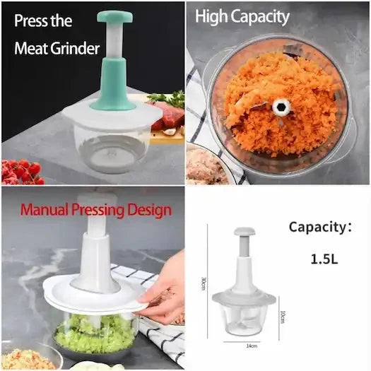 1.5L Manual Food Chopper with Steel Blades &  Vegetable Fruit Cutter