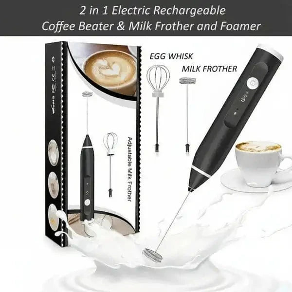 2-in-1 Electric Milk Frother & Egg Whisk – USB Rechargeable